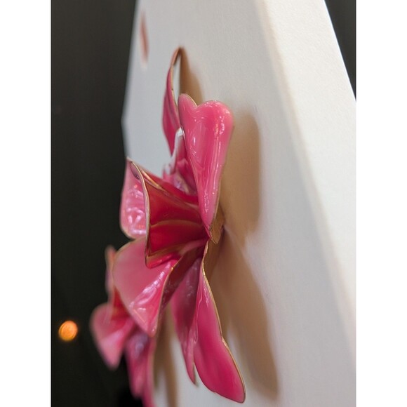 ZARA Earrings Woman NWT Maximalist Pink Enameled Flower Hawaiian 3D Hibiscus - Picture 3 of 10